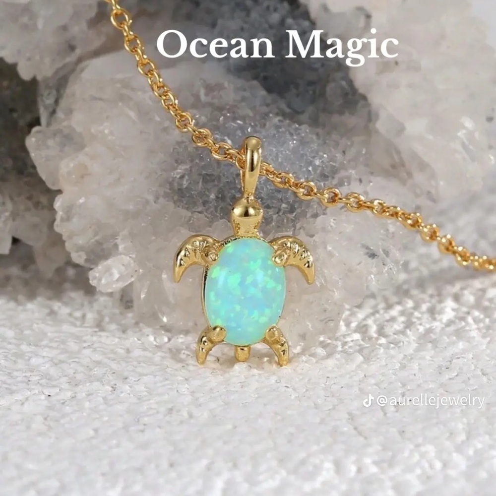 Ocean Magic Gold and Opal Turtle Pendant Necklace